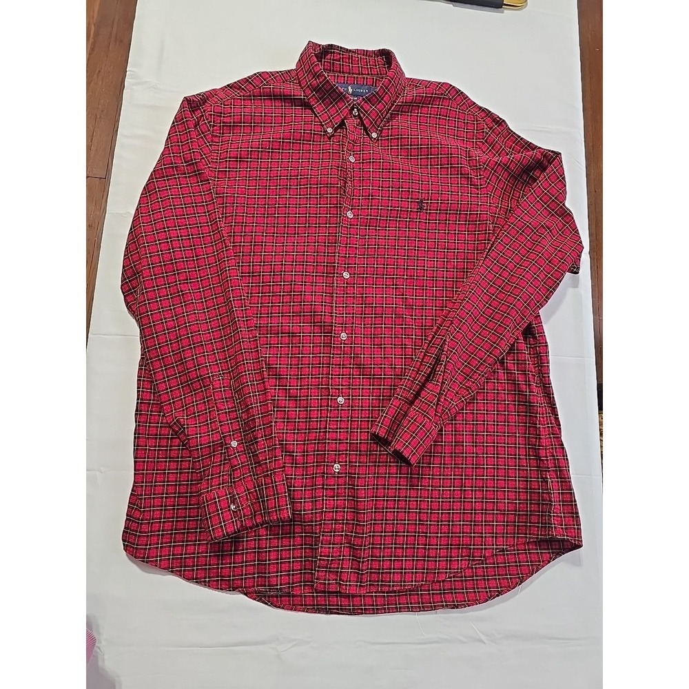 Ralph Lauren Shirt Mens XL Red Plaid Long‎ Sleeve Button Down Classic Preppy